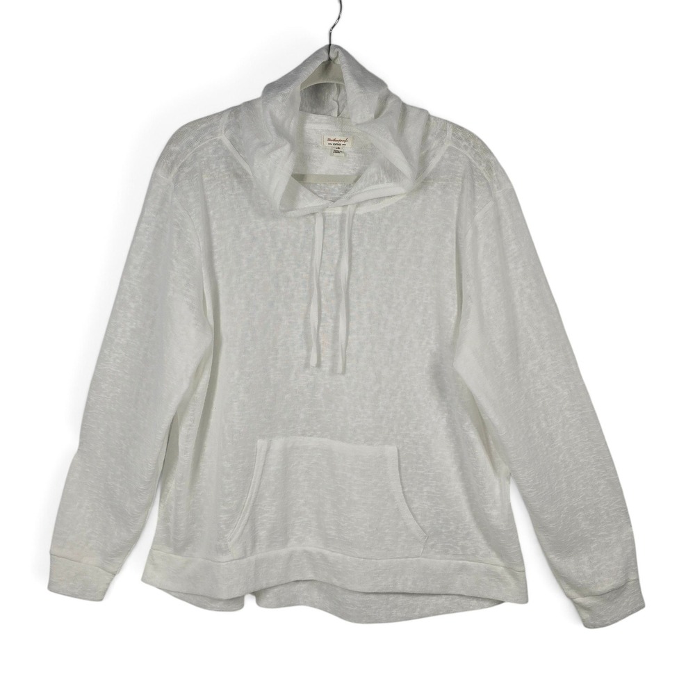 Weatherproof Hoodie Women Large Vintage White Slub Knit Sheer Pocket Pullover